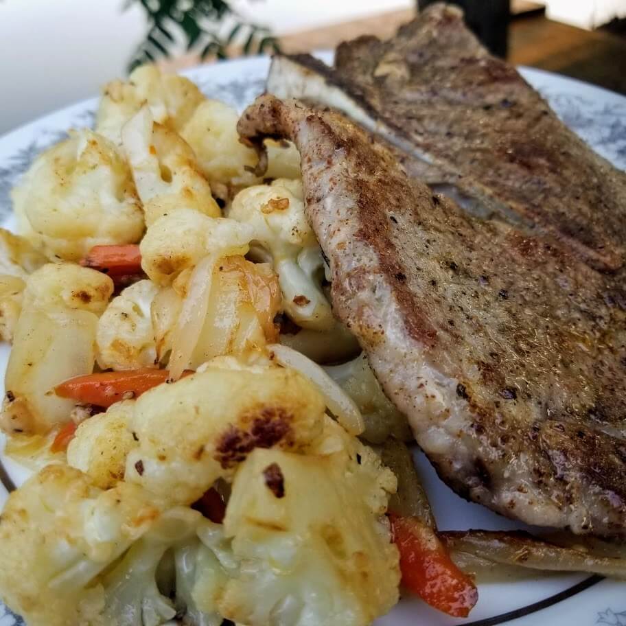 Pork Steak Roasted Vegetables On The Griddle